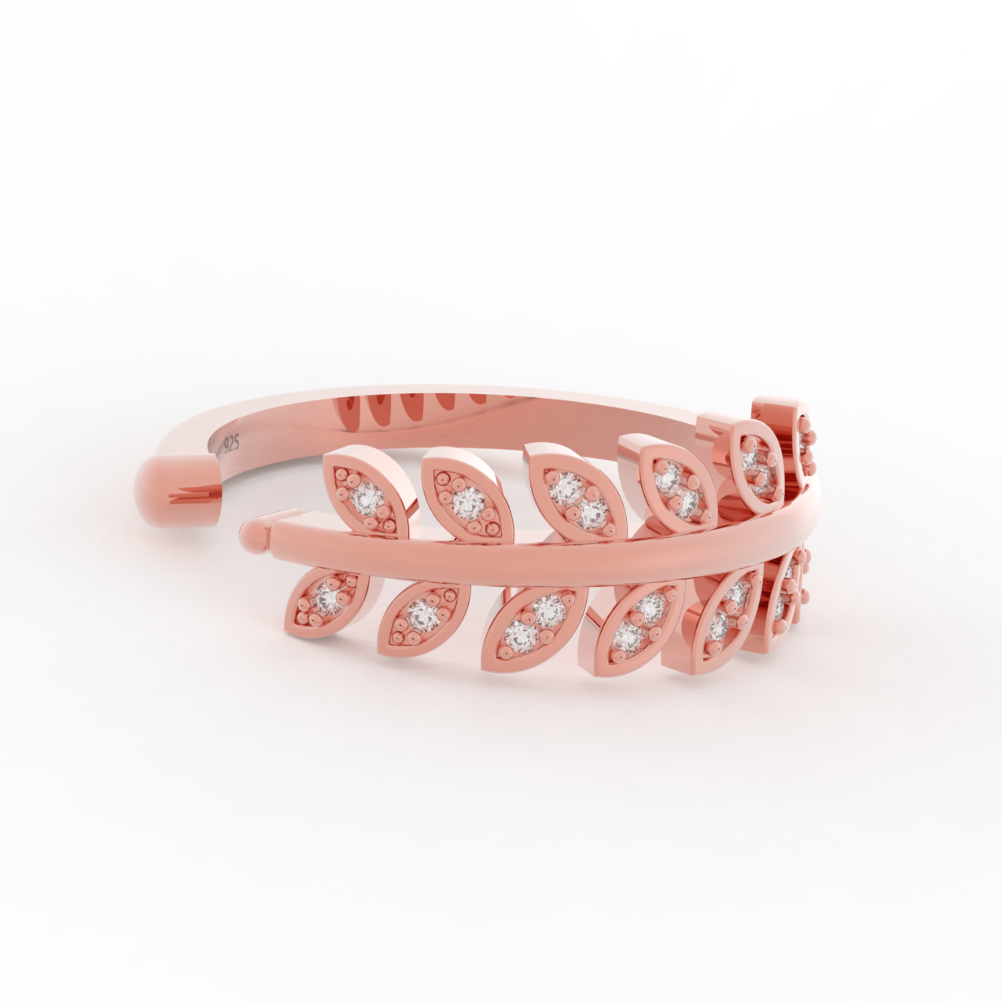 Desiring Leaf Pattern Open Ring – Hallmarked 925 Sterling Silver Rose Gold Plated | Elegant & Stylish Jewelry